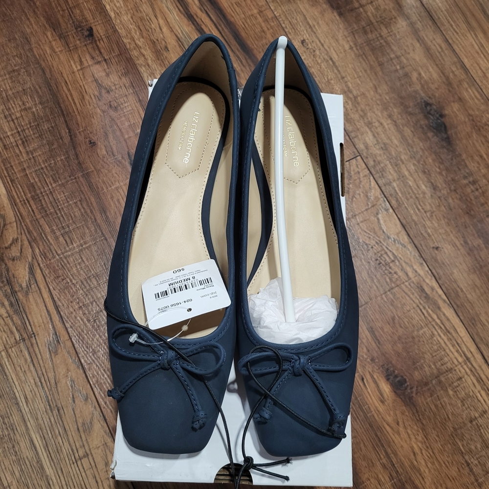 Liz Claiborne Navy Bow Square-Toe Ballet Flats